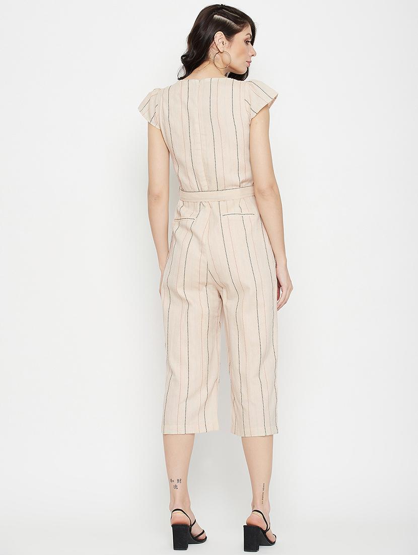 v-neck striped knee length jumpsuit - 18381791 - Standard Image - 2
