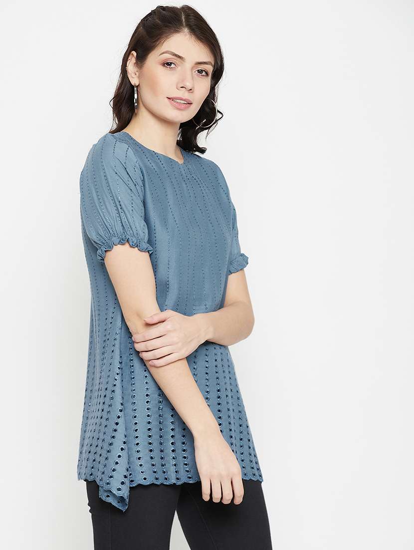 round neck self designed asymmetric top - 18381809 -  Standard Image - 2