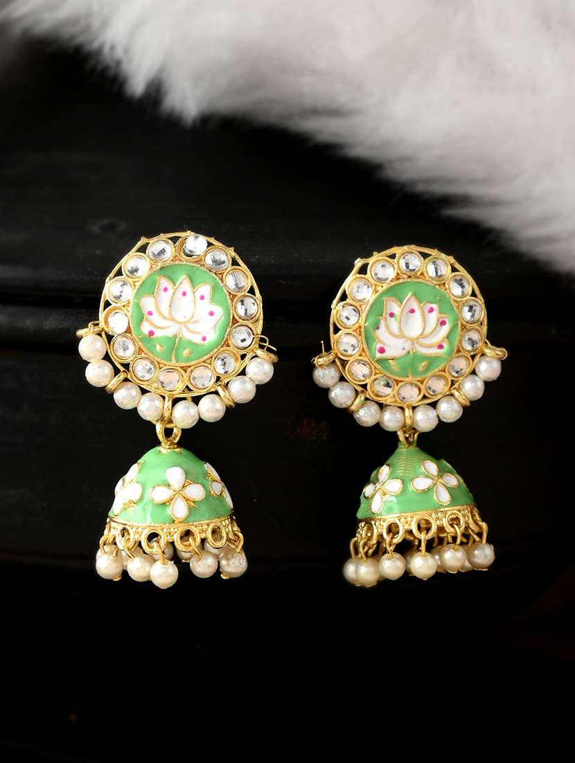 green brass drop earring