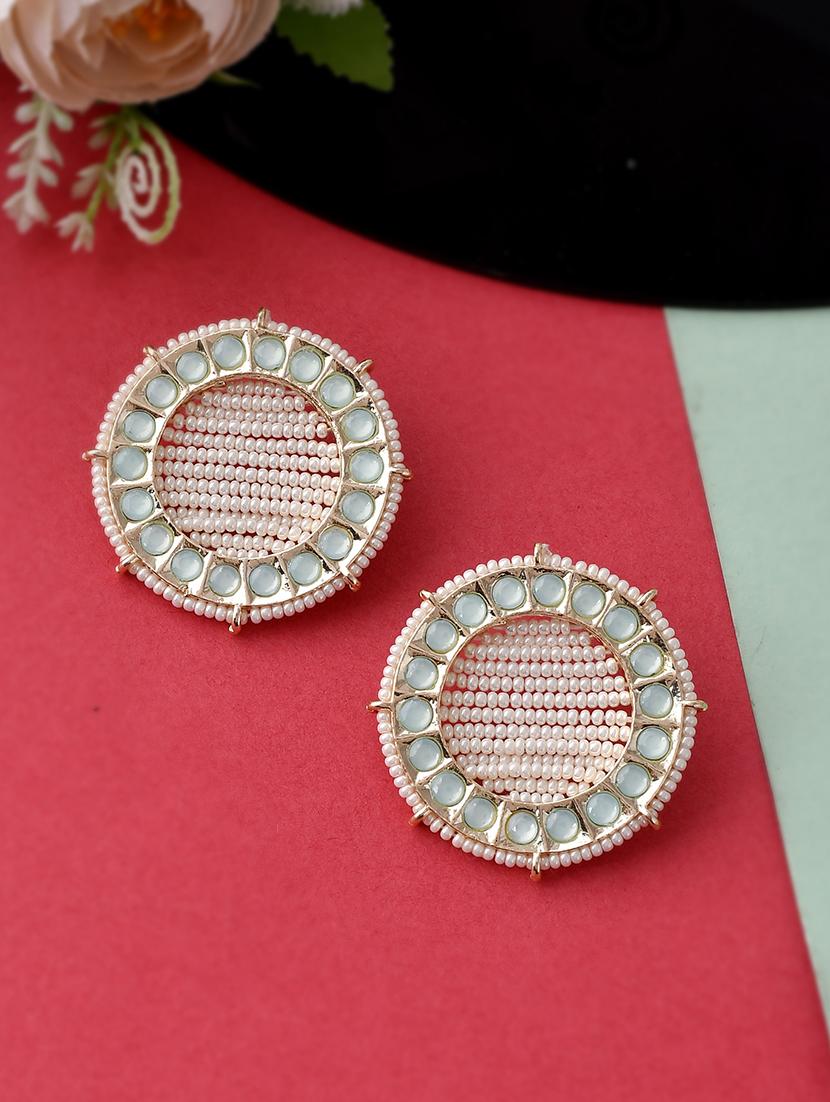 gold plated green & pearl beaded handcrafted stud earrings - 18382620 -  Zoom Image - 0