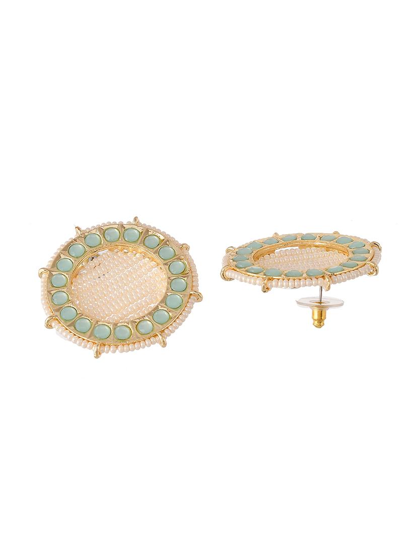 gold plated green & pearl beaded handcrafted stud earrings - 18382620 - Standard Image - 2