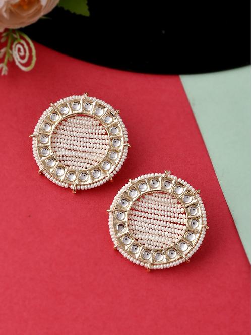 gold plated white & pearl beaded handcrafted stud earrings - 18382623 -  Standard Image - 0
