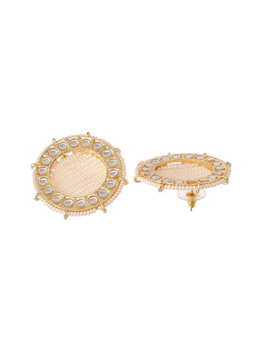 gold plated white & pearl beaded handcrafted stud earrings - 18382623 - Standard Image - 2