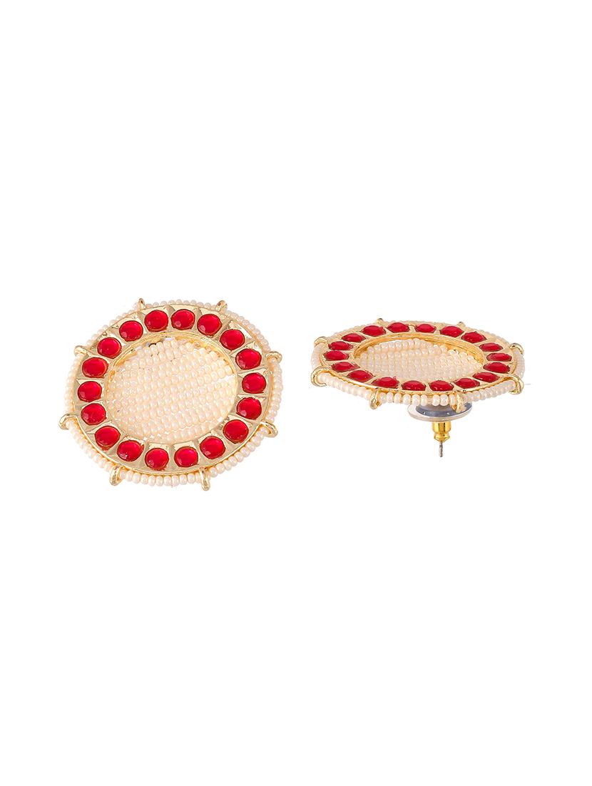 gold plated red & pearl beaded handcrafted stud earrings - 18382624 - Standard Image - 2