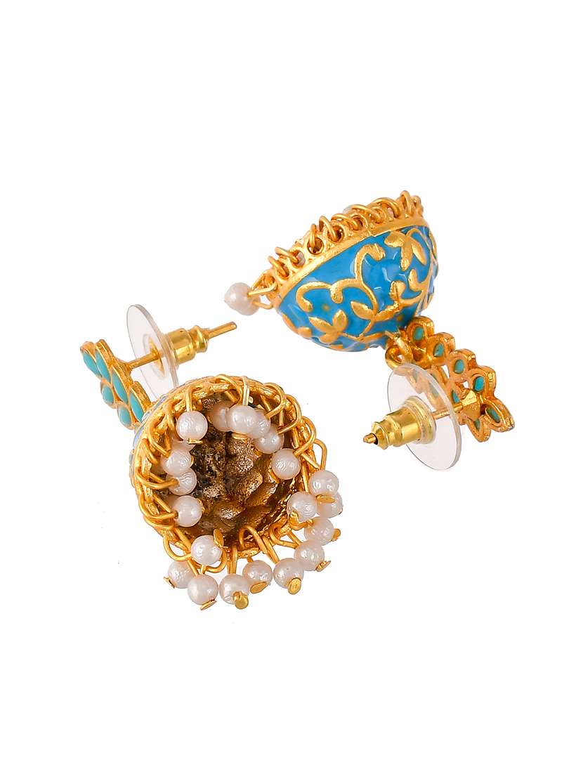 blue brass jhumka earring - 18382625 -  Standard Image - 2