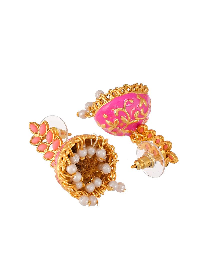 pink brass jhumka earring - 18382663 - Standard Image - 2
