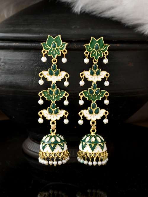 green brass jhumka earring - 18382690 -  Standard Image - 0
