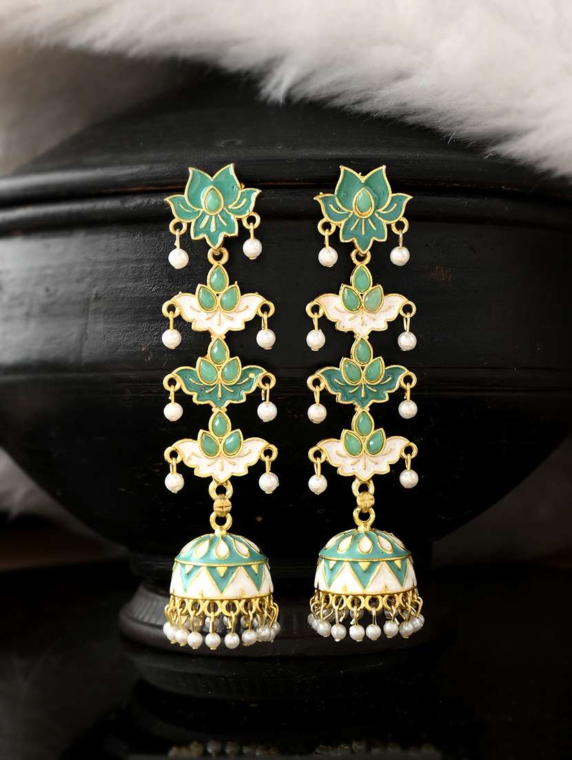 green brass jhumka earring