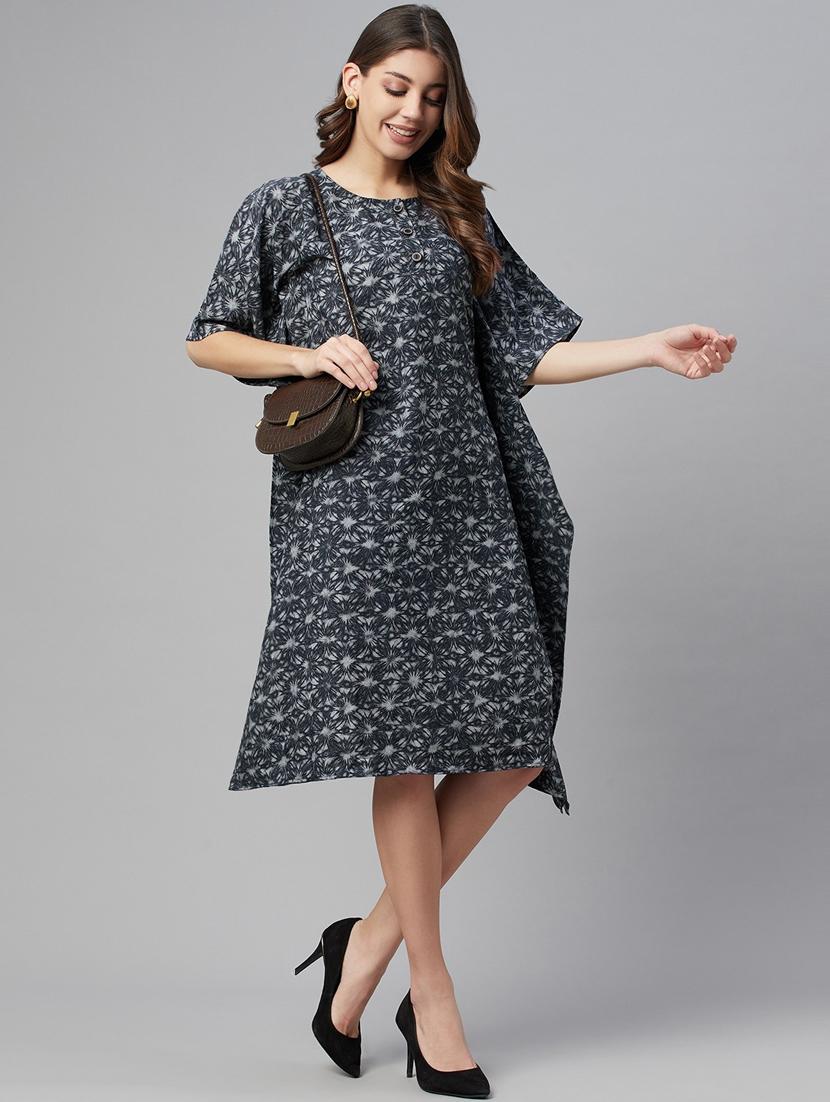 round neck printed kaftan dress - 18382724 - Zoom Image - 0
