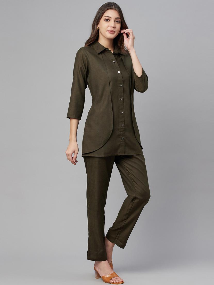 button up solid top and trouser set - 18382728 - Standard Image - 2