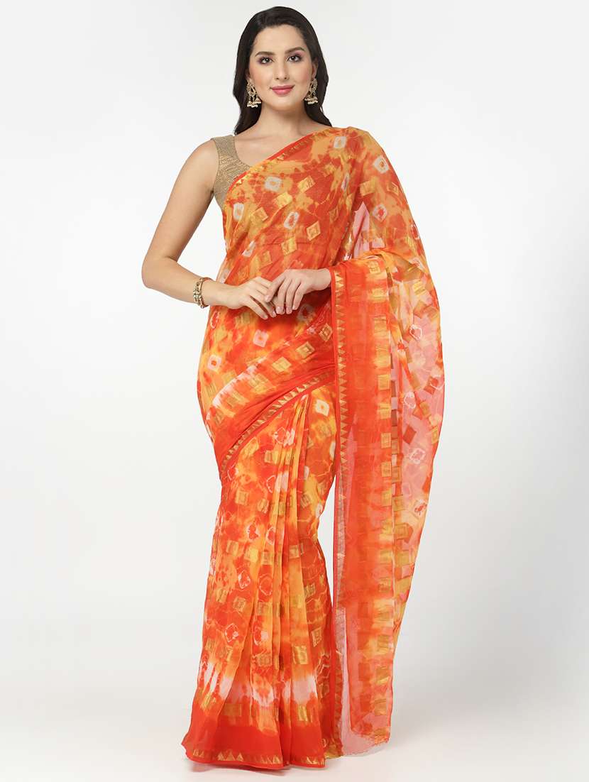 orange tie & dye saree with blouse