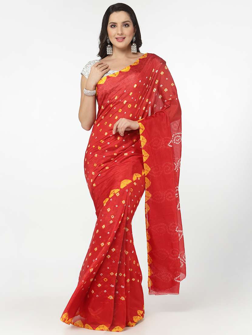 red bandhani saree with blouse