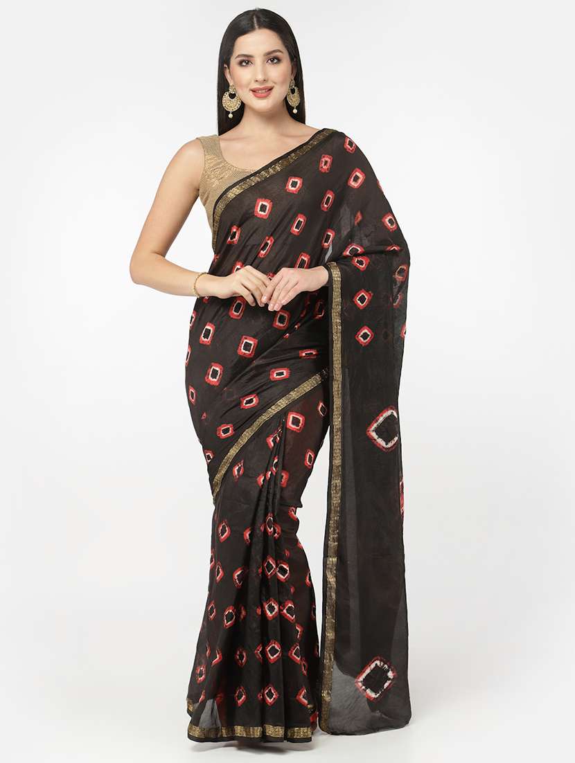black bandhani saree with blouse