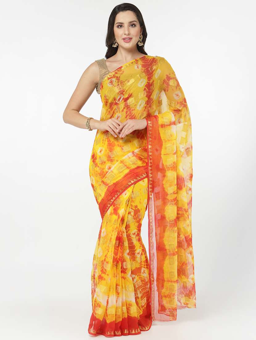 yellow tie & dye saree with blouse