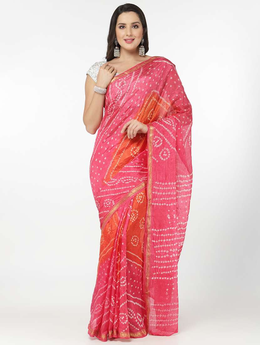 pink bandhani saree with blouse