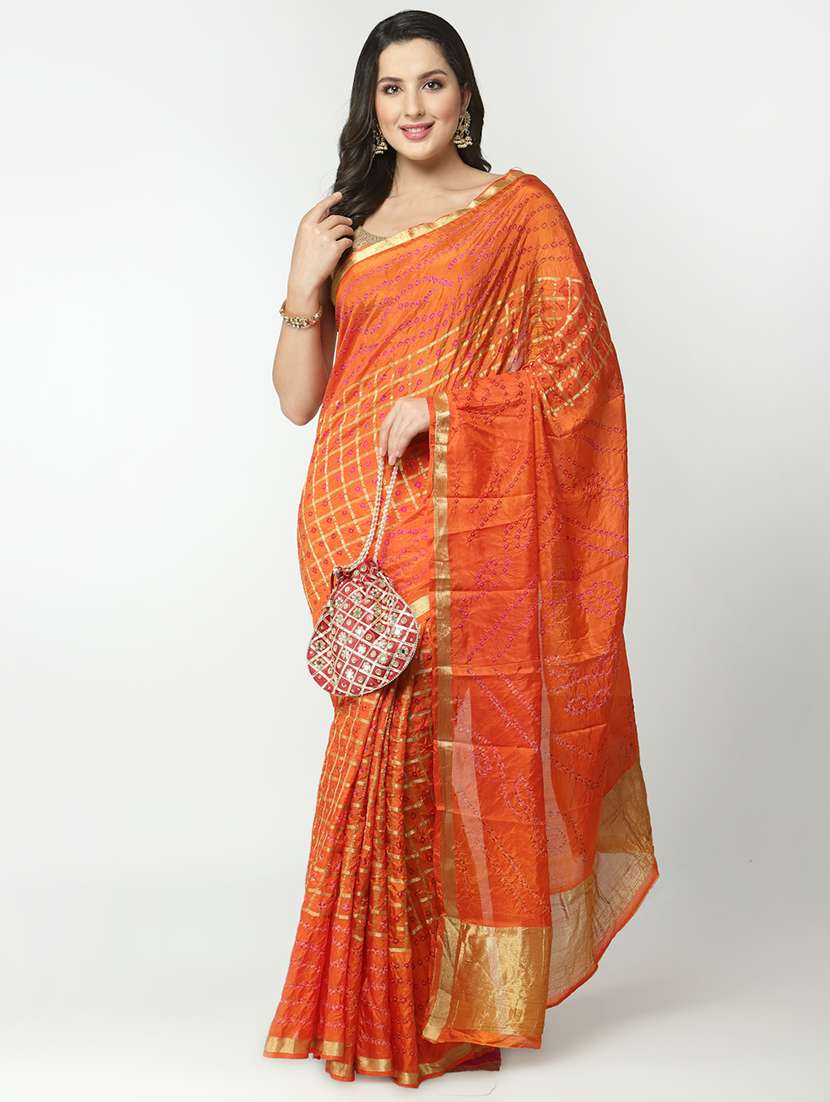 orange bandhani saree with blouse