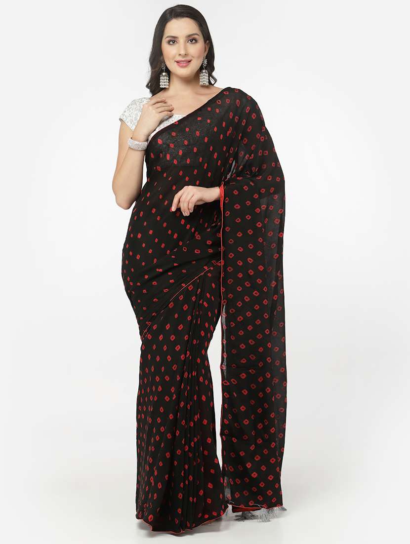 black bandhani saree with blouse