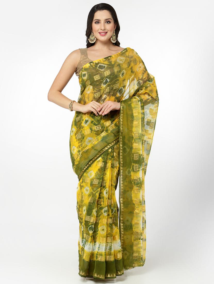 yellow tie & dye saree with blouse