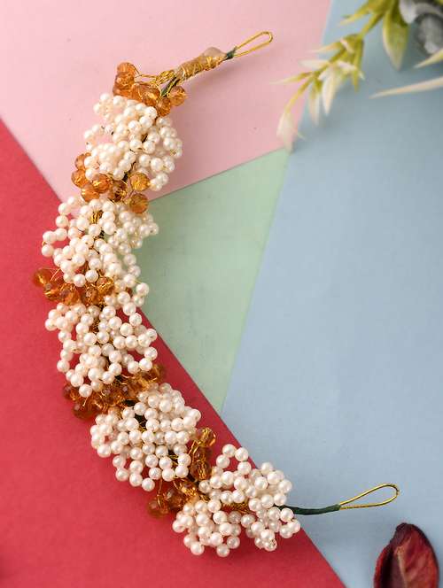 women gold & yellow colored handcrafted beaded hair tiara - 18382868 -  Standard Image - 0