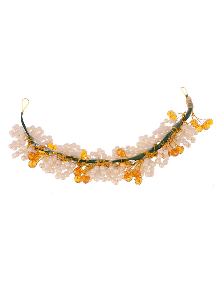 women gold & yellow colored handcrafted beaded hair tiara - 18382868 - Standard Image - 2