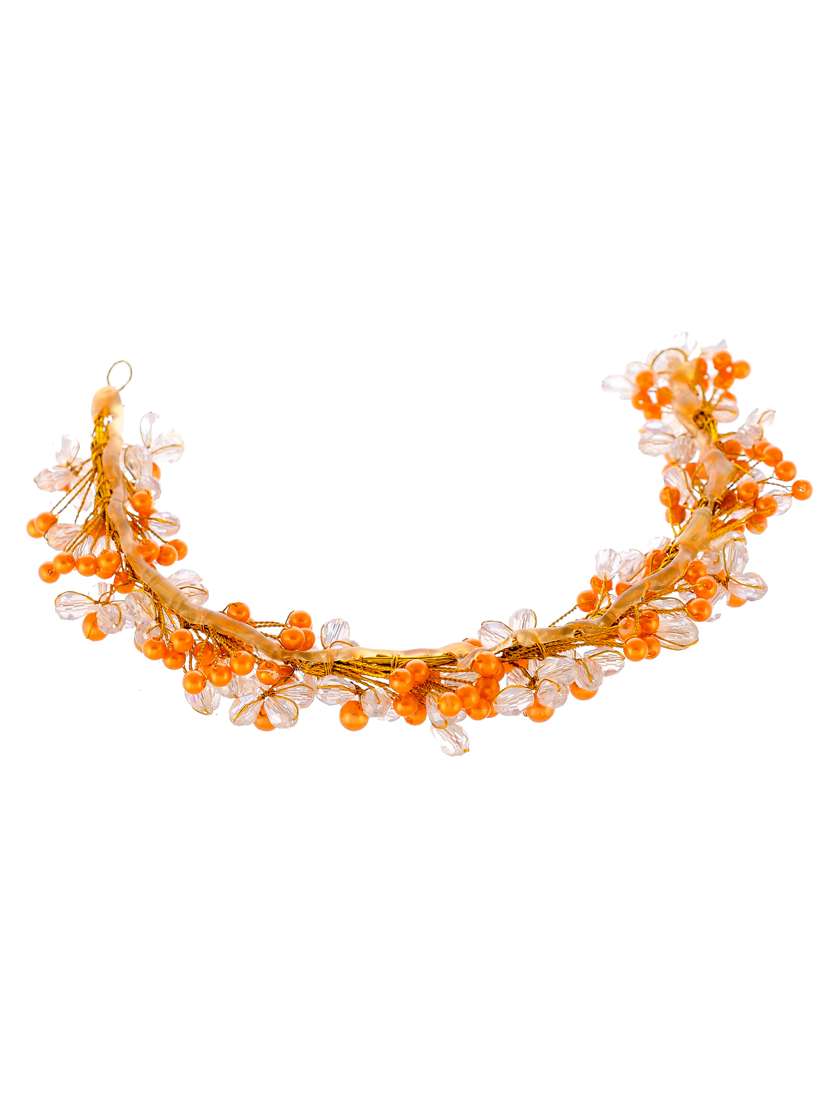 women gold & yellow colored handcrafted beaded hair tiara - 18382870 - Standard Image - 2