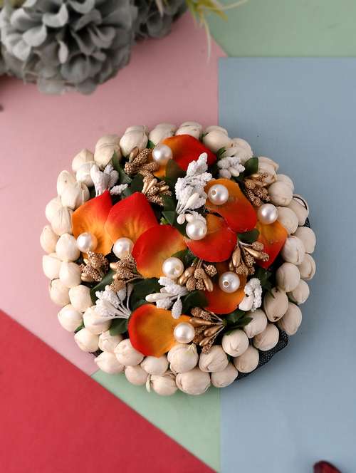 orange & white embellished handcrafted beaded hair bun cover - 18382876 -  Standard Image - 0