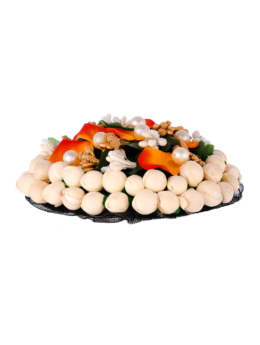 orange & white embellished handcrafted beaded hair bun cover - 18382876 - Standard Image - 2