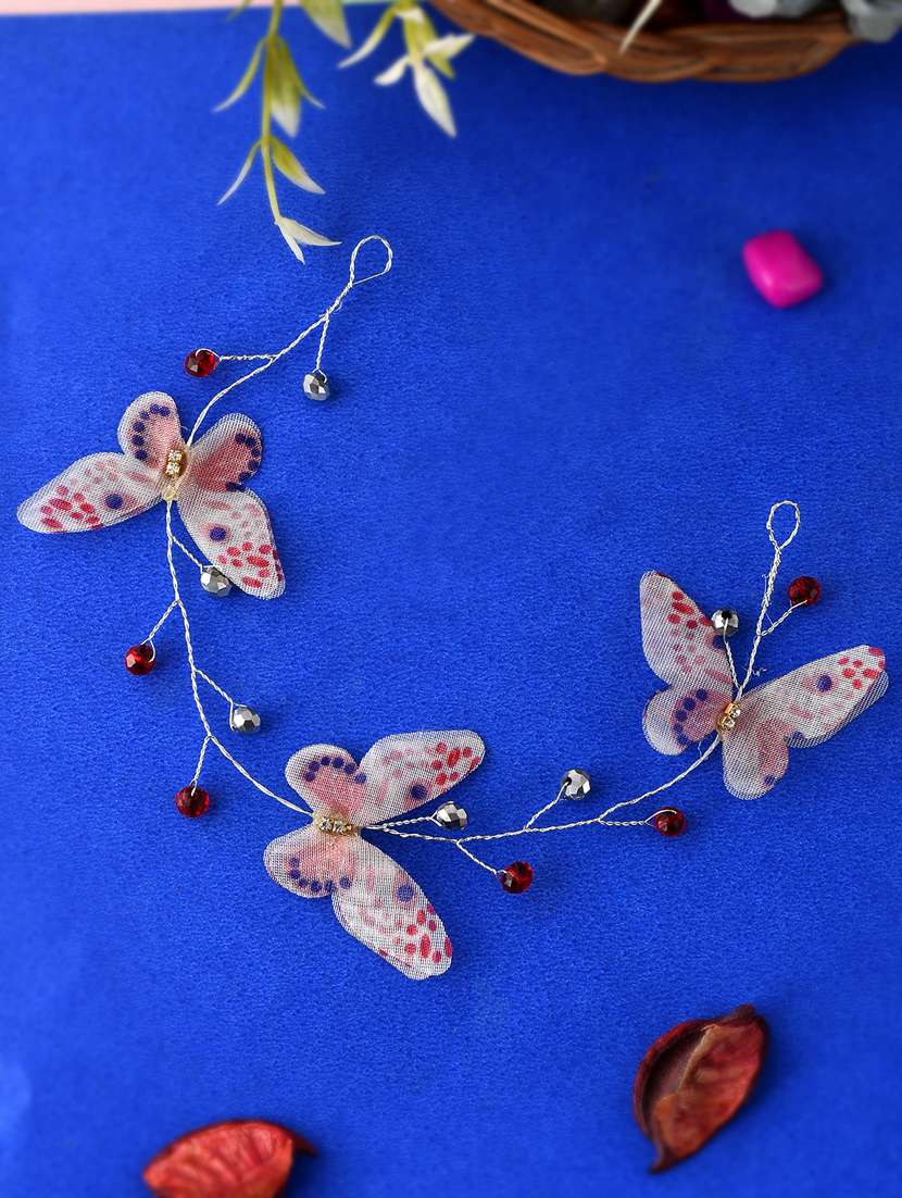 white & pink embellished butterfly hair tiara