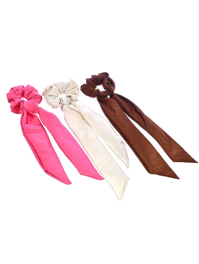 Women Multicolored Set Of 3 Scarf Hair Scrunchies Ponytail Holders