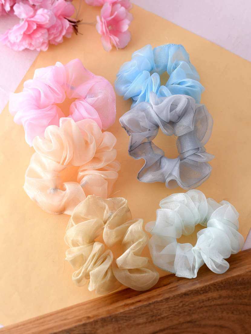 Set Of 6 Multi Colored Organza Scrunchies Ponytail Holders