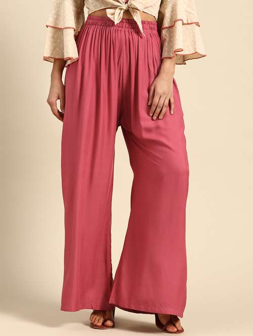 women solid rayon flared palazzo - 18383039 - Standard Image - 0