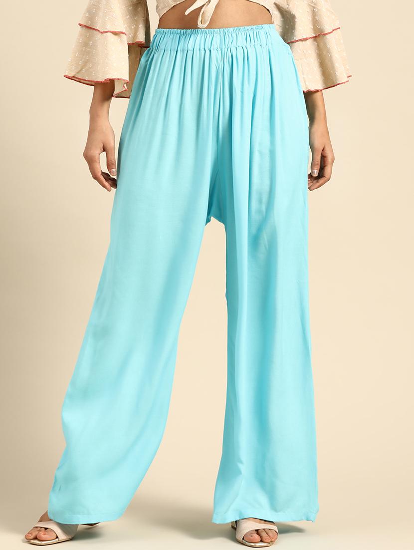 blue rayon flared palazzo - 18383040 -  Zoom Image - 0