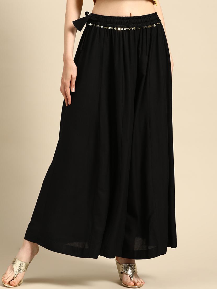 black rayon flared palazzo - 18383049 - Zoom Image - 0