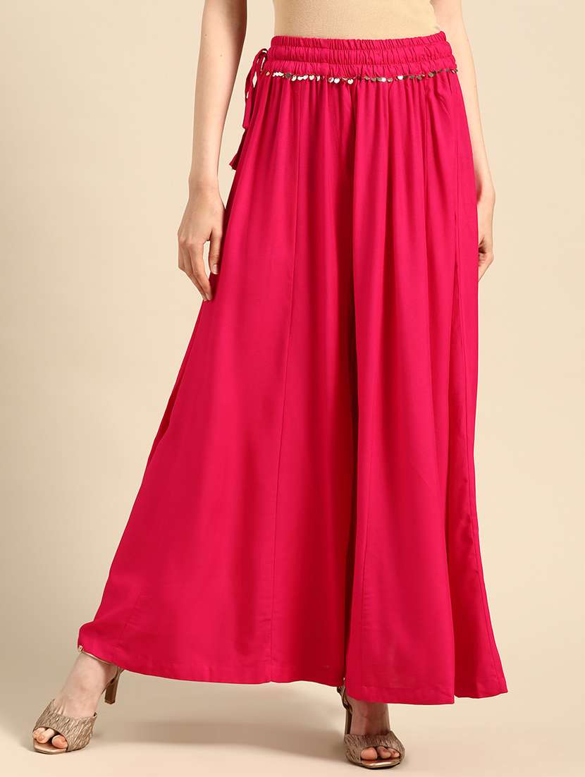 pink solid flared palazzo