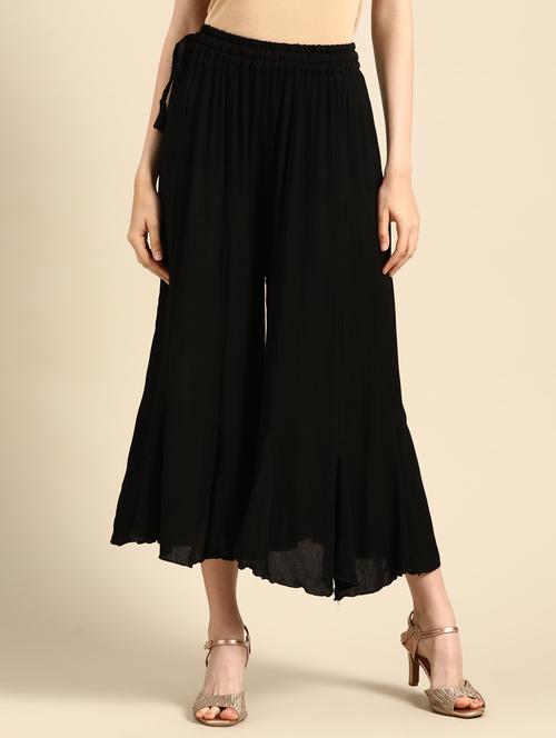black rayon flared palazzo - 18383059 -  Standard Image - 0