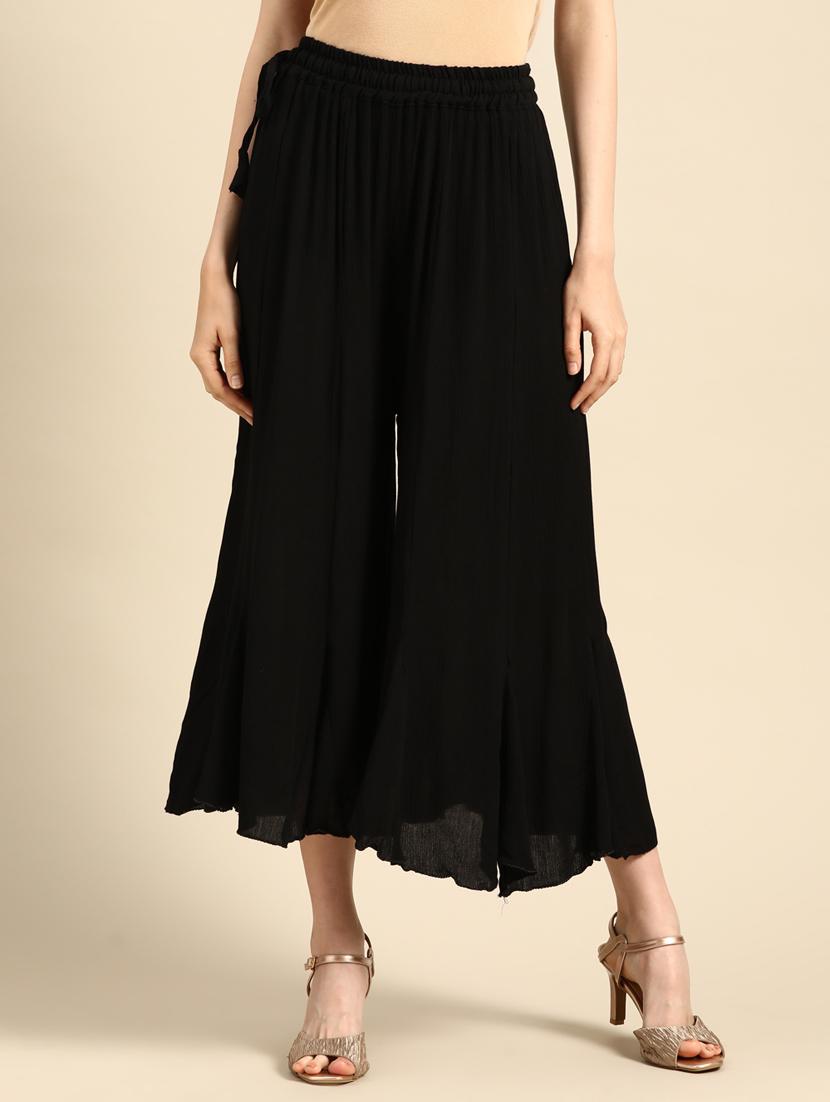 black rayon flared palazzo - 18383059 -  Zoom Image - 0
