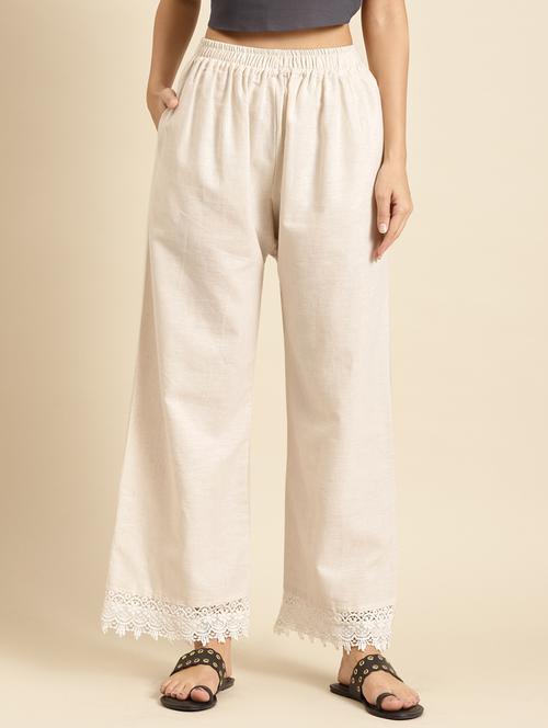 offwhite cotton straight palazzo - 18383070 -  Standard Image - 0
