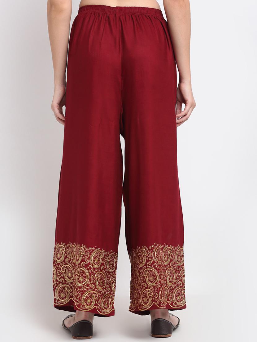 maroon rayon flared palazzo - 18383073 - Standard Image - 2