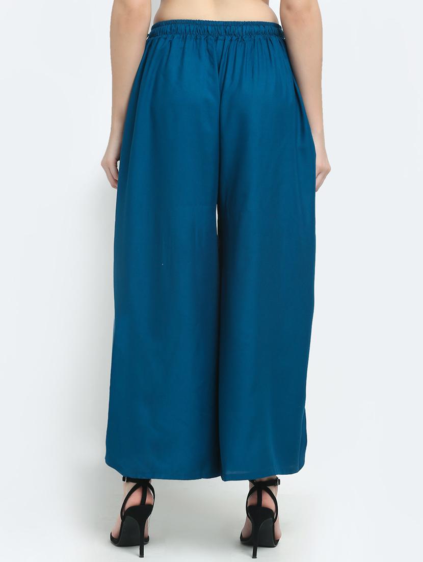 blue solid flared palazzo - 18383097 - Standard Image - 2