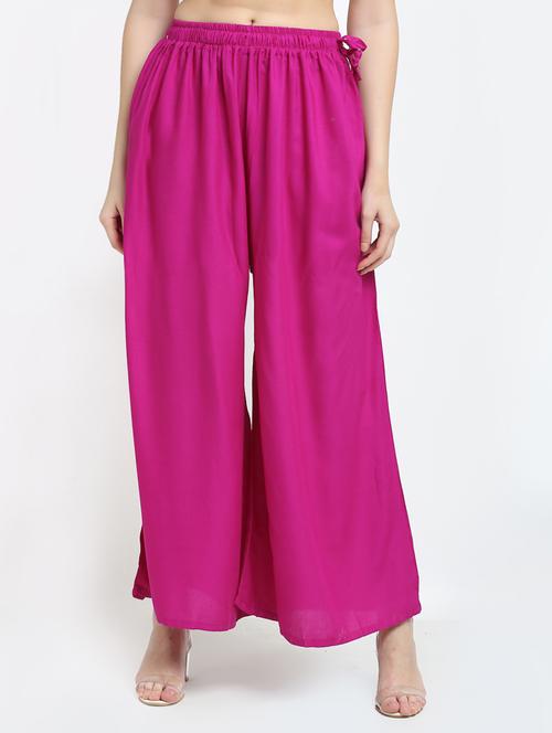 magenta rayon flared palazzo - 18383098 - Standard Image - 0