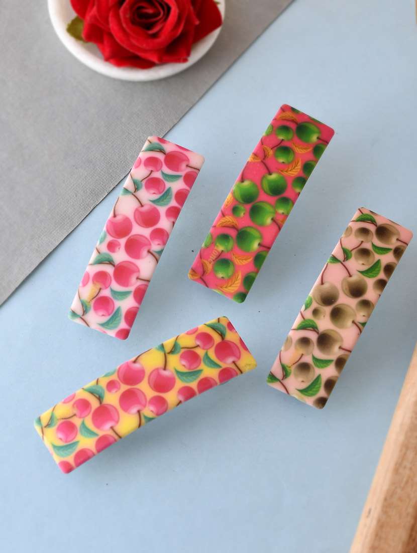 women set of 4 multi colored printed french barette