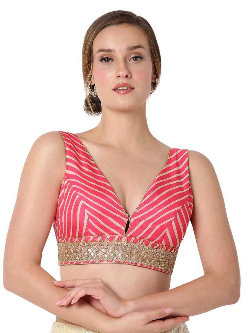 pink silk embroidered blouse