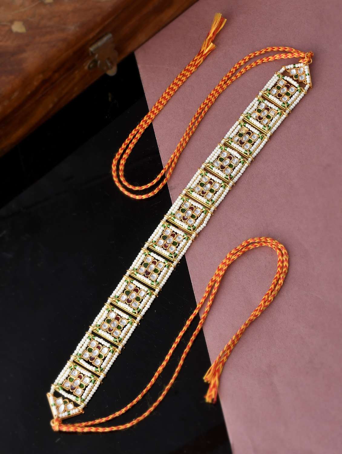 gold plated artificial stone studded headchain