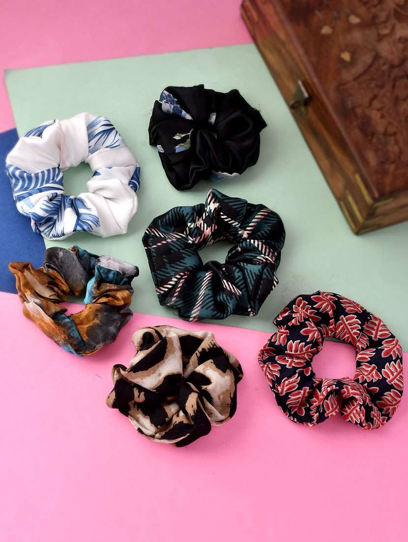 Set Of 6 Multi Colored Printed Ponytail Holders