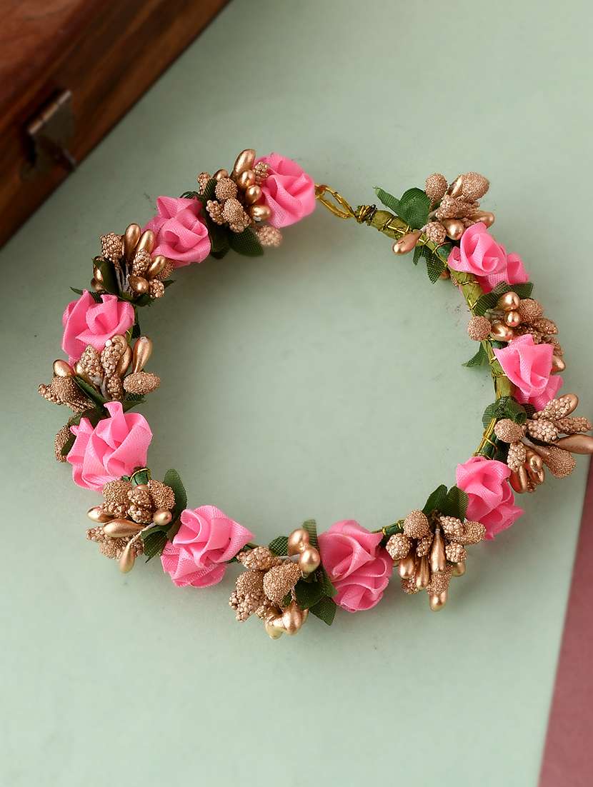  pink & gold toned embellished hair accessory set