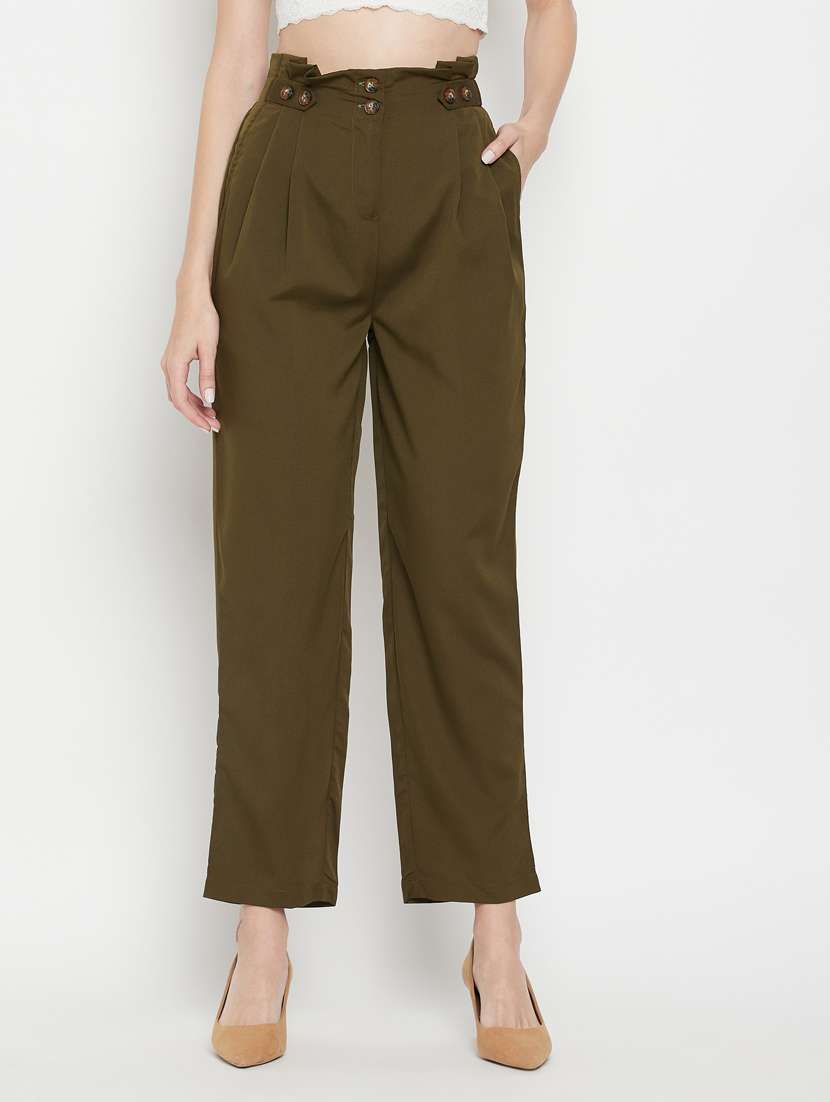 high rise solid pleated trouser