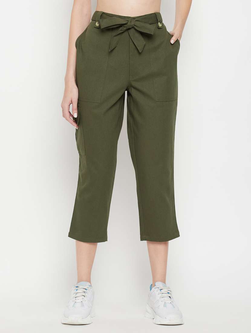 tie front solid cropped trouser