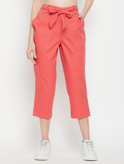 tie front solid cropped trouser - 18384480 - Standard Image - 0