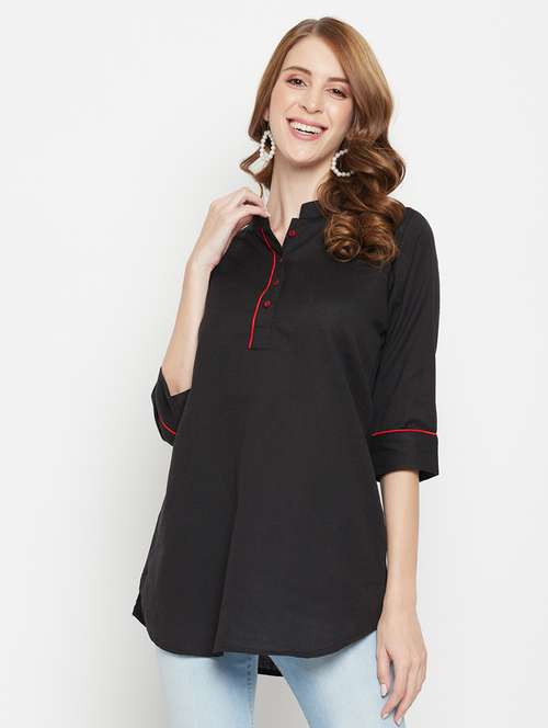 mandarin neck solid tunic - 18384496 -  Standard Image - 0