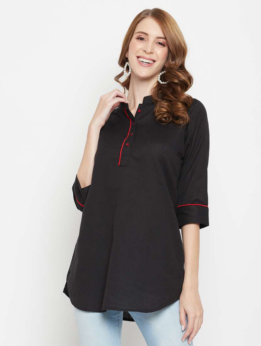 mandarin neck solid tunic - 18384496 -  Zoom Image - 0
